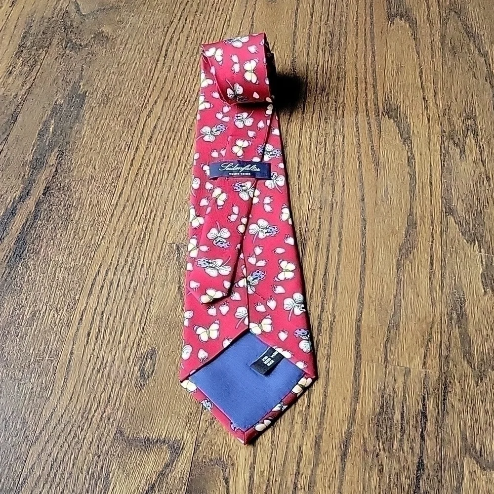 Leidenfalter 100% Silk Repp Berry Lady Bug Clover Blue Red Unisex Necktie Vintag